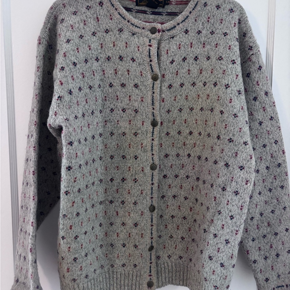 Eddie Bauer Vintage Wool Gray Patterned Cardigan